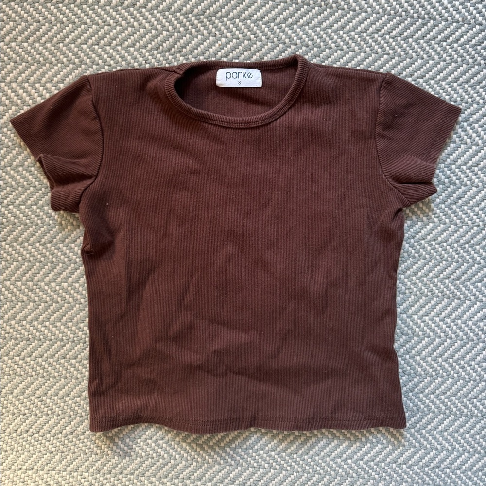 Parke Brown Ribbed Short Sleeve Top